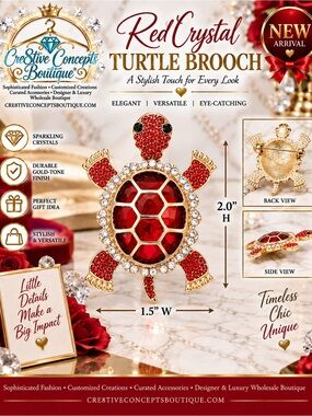 Crystal Turtle Brooch – Gold Tone Rhinestone Animal Lapel Pin-One